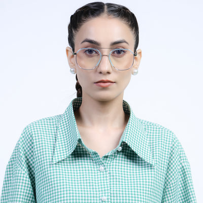 Eyejack Aura Sea Green & Silver Wayfarer Eyeglasses for Men & Women (19001FCL1950-C5)