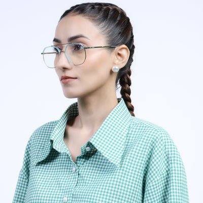 Eyejack Aura Sea Green & Silver Wayfarer Eyeglasses for Men & Women (19001FCL1950-C5)