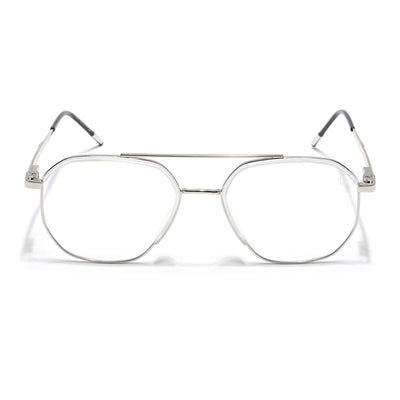Eyejack Aura Silver & Transparent Wayfarer Eyeglasses for Men & Women (19001FCL1951-C6)