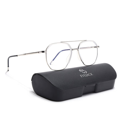 Eyejack Aura Silver & Transparent Wayfarer Eyeglasses for Men & Women (19001FCL1951-C6)