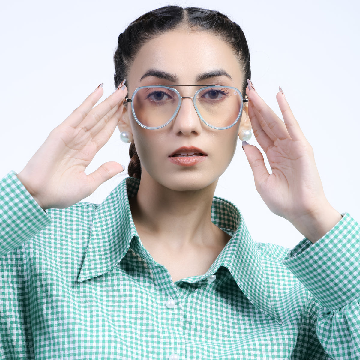 Eyejack Aura Sea Green & Silver Wayfarer Eyeglasses for Men & Women (19002FCL1956-C5)
