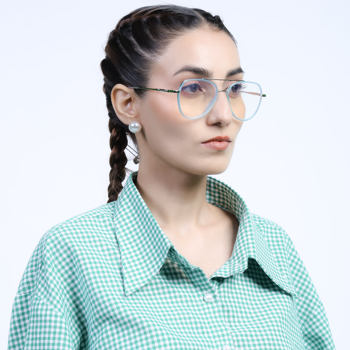 Eyejack Aura Sea Green & Silver Wayfarer Eyeglasses for Men & Women (19002FCL1956-C5)