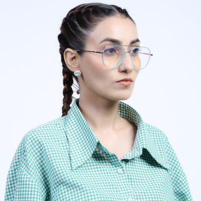 Eyejack Aura Sea Green & Silver Wayfarer Eyeglasses for Men & Women (19002FCL1956-C5)