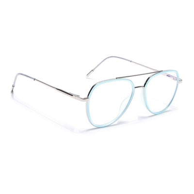 Eyejack Aura Sea Green & Silver Wayfarer Eyeglasses for Men & Women (19002FCL1956-C5)