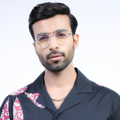 Eyejack Aura Silver & Transparent Wayfarer Eyeglasses for Men & Women (19002FCL1957-C6)