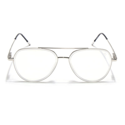 Eyejack Aura Silver & Transparent Wayfarer Eyeglasses for Men & Women (19002FCL1957-C6)