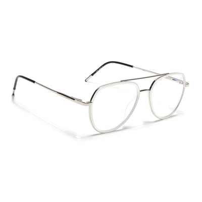 Eyejack Aura Silver & Transparent Wayfarer Eyeglasses for Men & Women (19002FCL1957-C6)