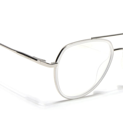 Eyejack Aura Silver & Transparent Wayfarer Eyeglasses for Men & Women (19002FCL1957-C6)