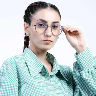 Eyejack Aura Light Grey & Silver Wayfarer Eyeglasses for Men & Women (19003FCL1960-C3)