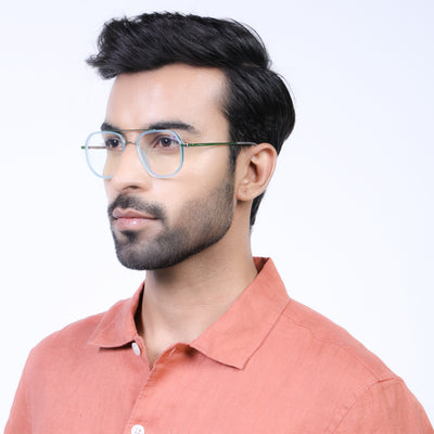 Eyejack Aura Sea Green & Silver Wayfarer Eyeglasses for Men & Women (19003FCL1962-C5)