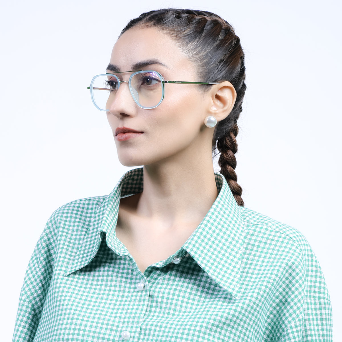 Eyejack Aura Sea Green & Silver Wayfarer Eyeglasses for Men & Women (19003FCL1962-C5)
