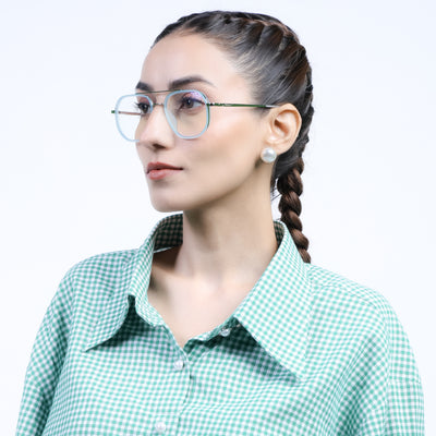 Eyejack Aura Sea Green & Silver Wayfarer Eyeglasses for Men & Women (19003FCL1962-C5)