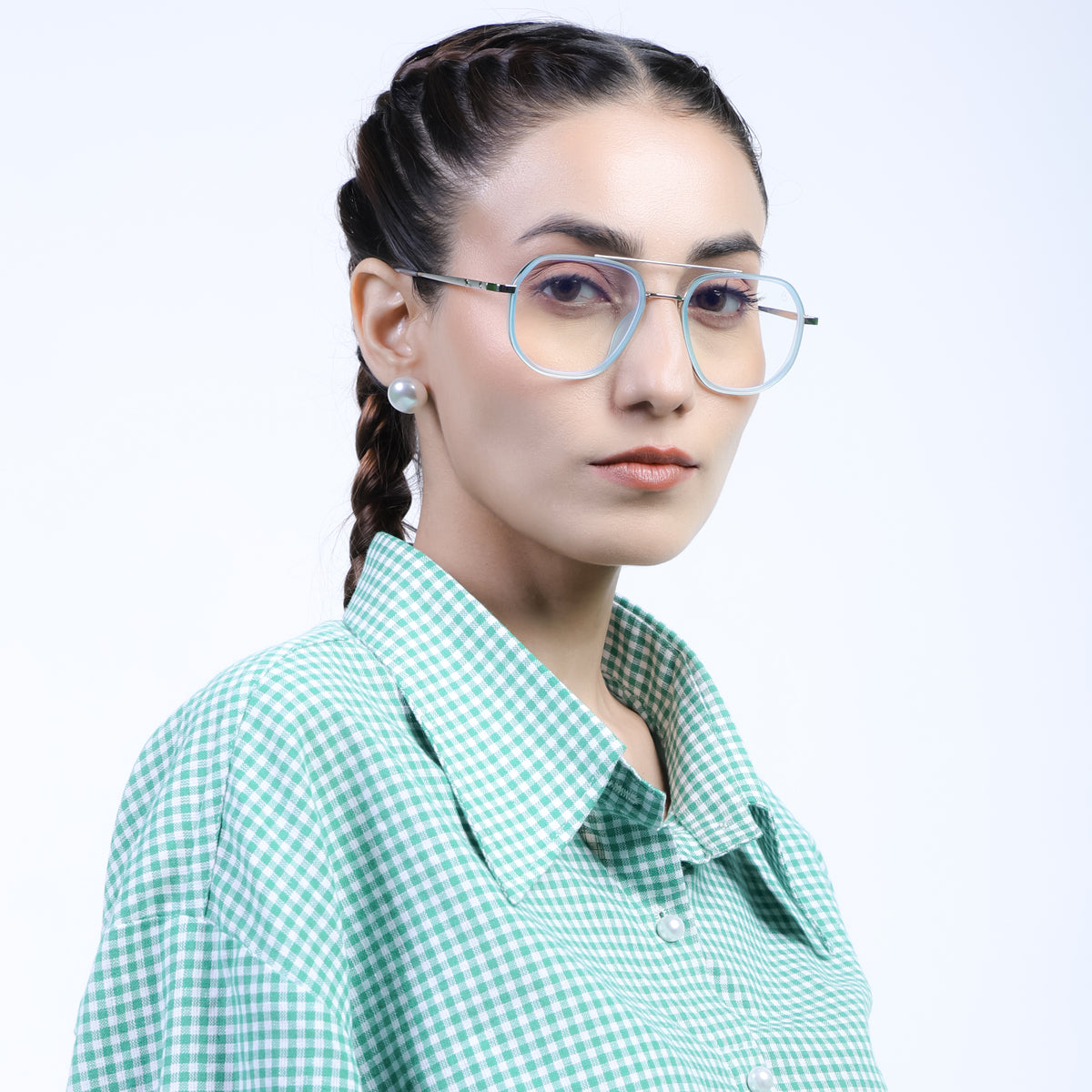 Eyejack Aura Sea Green & Silver Wayfarer Eyeglasses for Men & Women (19003FCL1962-C5)