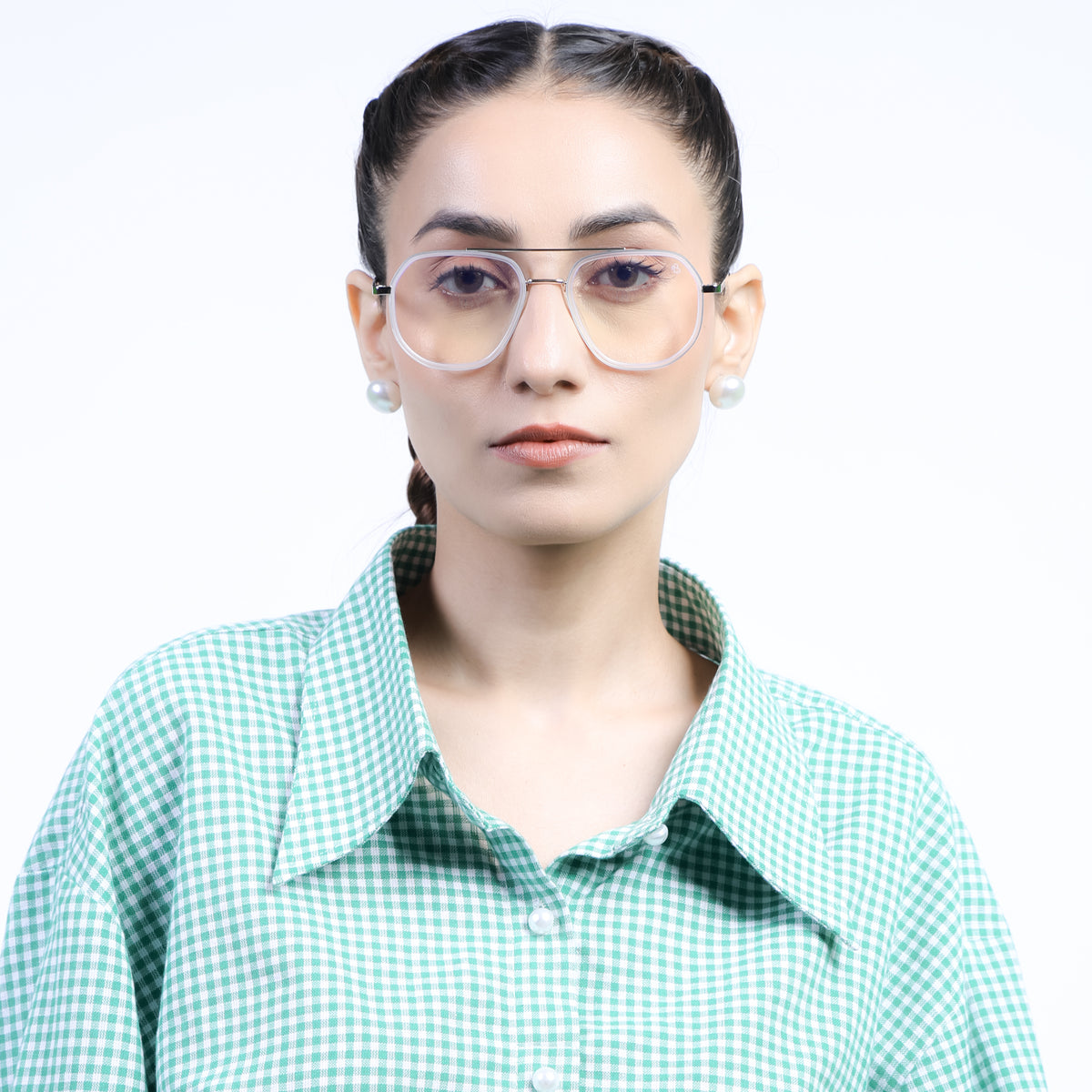 Eyejack Aura Silver & Transparent Wayfarer Eyeglasses for Men & Women (19003FCL1963-C6)