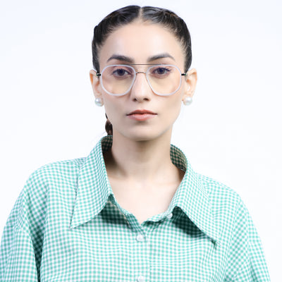 Eyejack Aura Silver & Transparent Wayfarer Eyeglasses for Men & Women (19003FCL1963-C6)