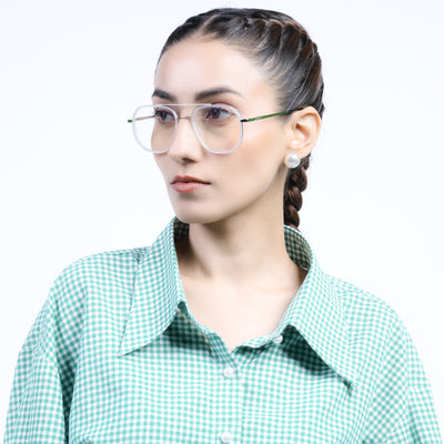 Eyejack Aura Silver & Transparent Wayfarer Eyeglasses for Men & Women (19003FCL1963-C6)