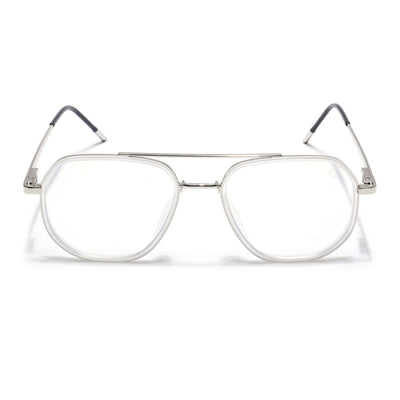 Eyejack Aura Silver & Transparent Wayfarer Eyeglasses for Men & Women (19003FCL1963-C6)