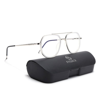 Eyejack Aura Silver & Transparent Wayfarer Eyeglasses for Men & Women (19003FCL1963-C6)