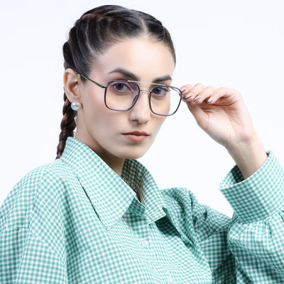 Eyejack Aura Grey & Silver Wayfarer Eyeglasses for Men & Women (19004FCL1965-C2)