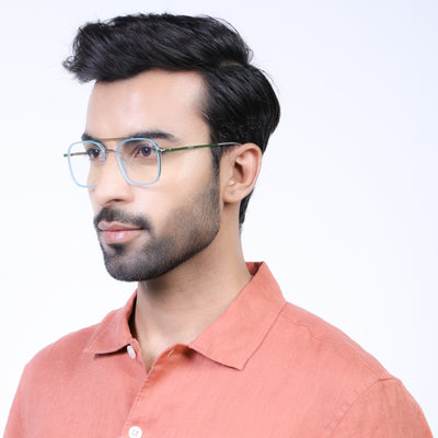 Eyejack Aura Sea Green & Silver Wayfarer Eyeglasses for Men & Women (19004FCL1968-C5)