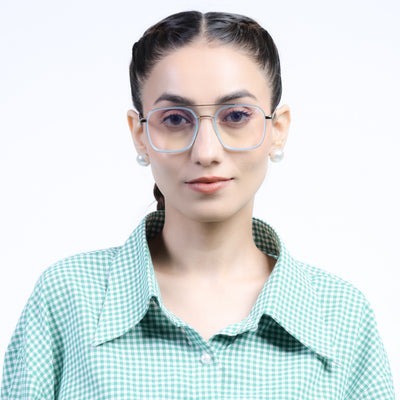 Eyejack Aura Sea Green & Silver Wayfarer Eyeglasses for Men & Women (19004FCL1968-C5)