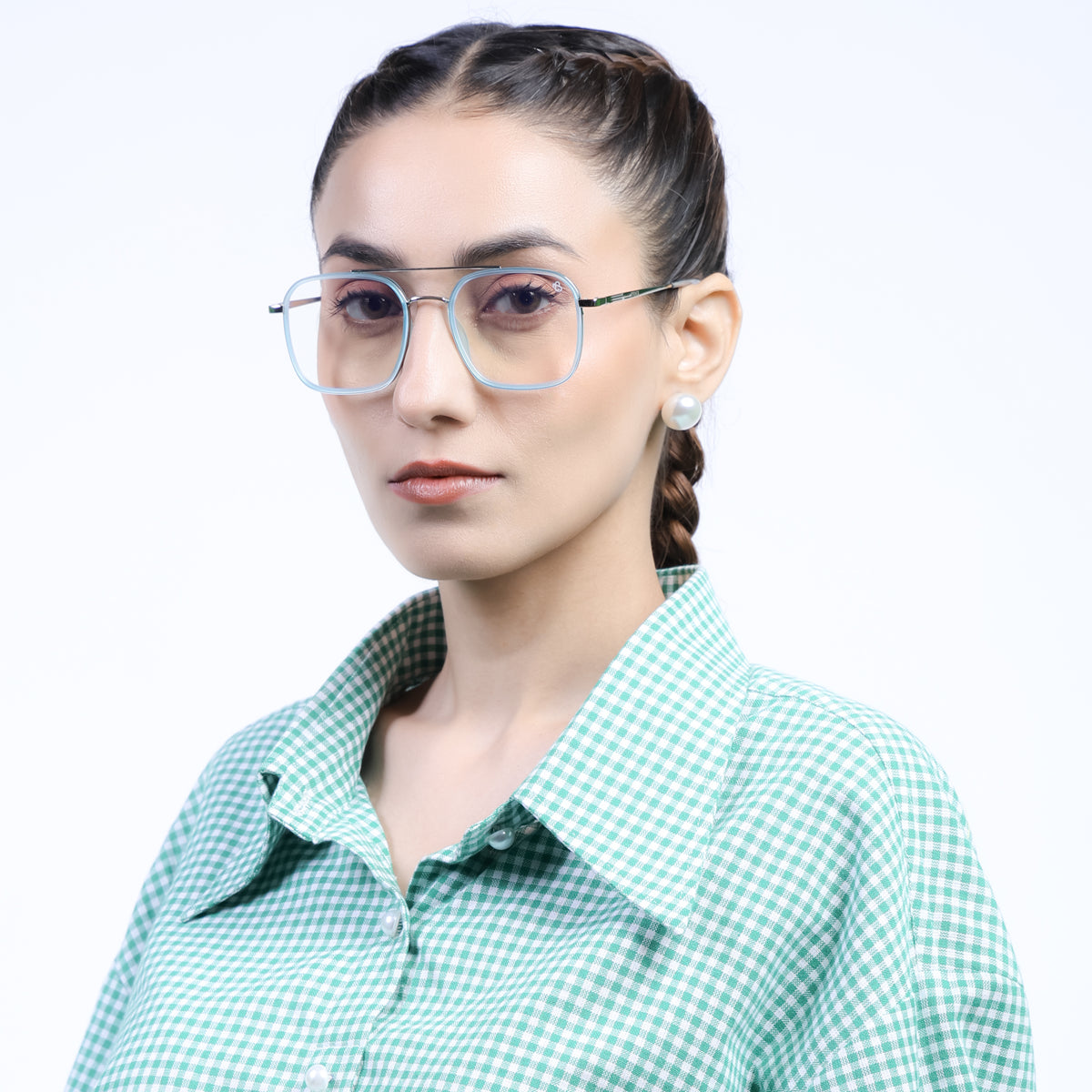 Eyejack Aura Sea Green & Silver Wayfarer Eyeglasses for Men & Women (19004FCL1968-C5)
