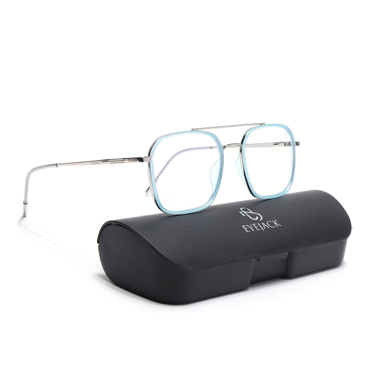 Eyejack Aura Sea Green & Silver Wayfarer Eyeglasses for Men & Women (19004FCL1968-C5)