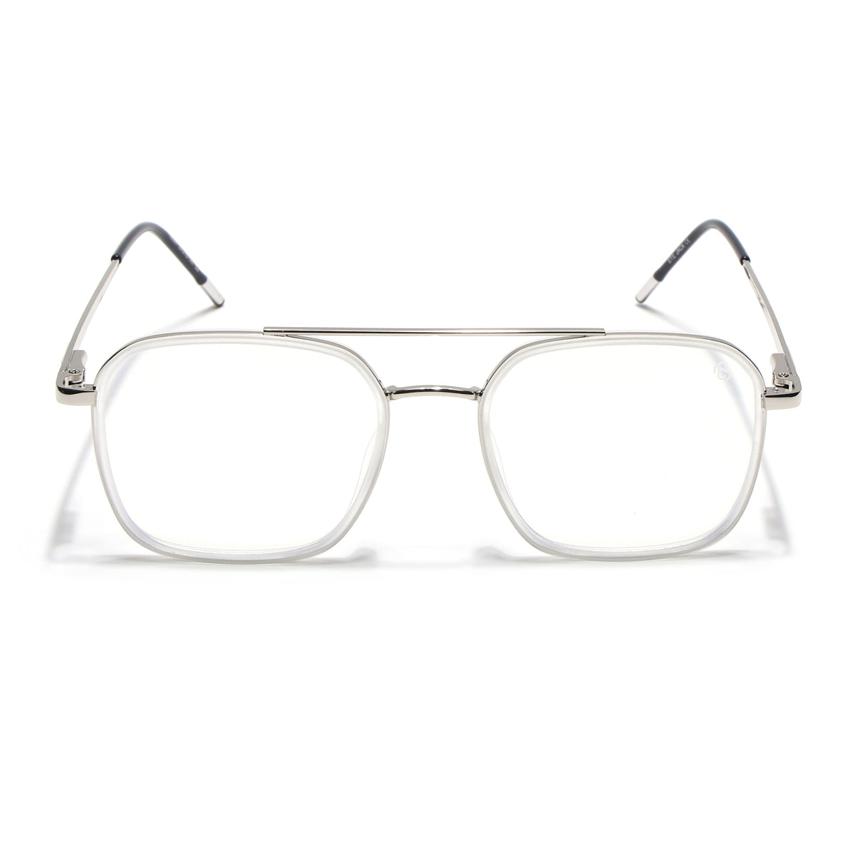 Eyejack Aura Silver & Transparent Wayfarer Eyeglasses for Men & Women (19004FCL1969-C6)