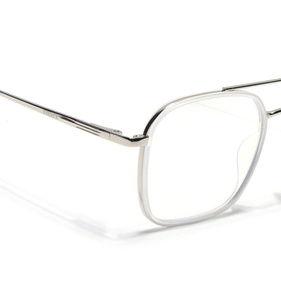 Eyejack Aura Silver & Transparent Wayfarer Eyeglasses for Men & Women (19004FCL1969-C6)