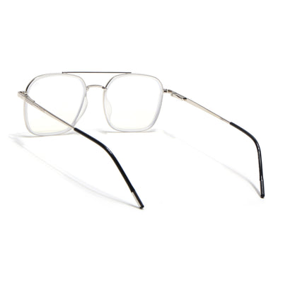 Eyejack Aura Silver & Transparent Wayfarer Eyeglasses for Men & Women (19004FCL1969-C6)