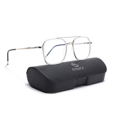 Eyejack Aura Silver & Transparent Wayfarer Eyeglasses for Men & Women (19004FCL1969-C6)