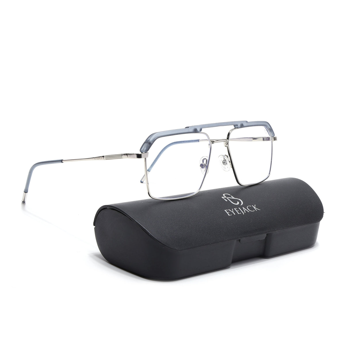Eyejack Aura Light Grey & Silver Wayfarer Eyeglasses for Men & Women (19005FCL1972-C3)