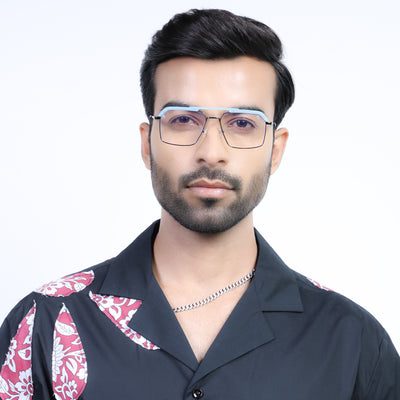 Eyejack Aura Sky Blue & Grey Wayfarer Eyeglasses for Men & Women (19005FCL1973-C4)