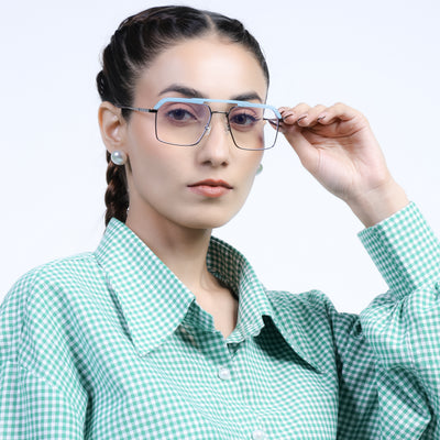 Eyejack Aura Sky Blue & Grey Wayfarer Eyeglasses for Men & Women (19005FCL1973-C4)