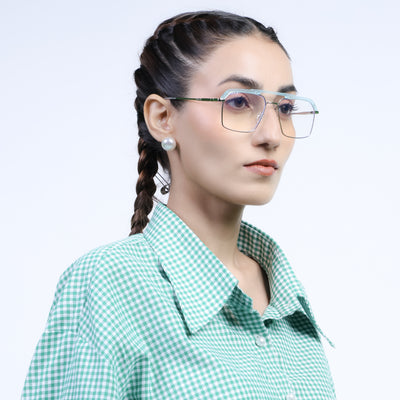 Eyejack Aura Sea Green & Silver Wayfarer Eyeglasses for Men & Women (19005FCL1974-C5)