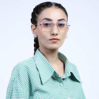 Eyejack Aura Silver & Transparent Wayfarer Eyeglasses for Men & Women (19005FCL1975-C6)