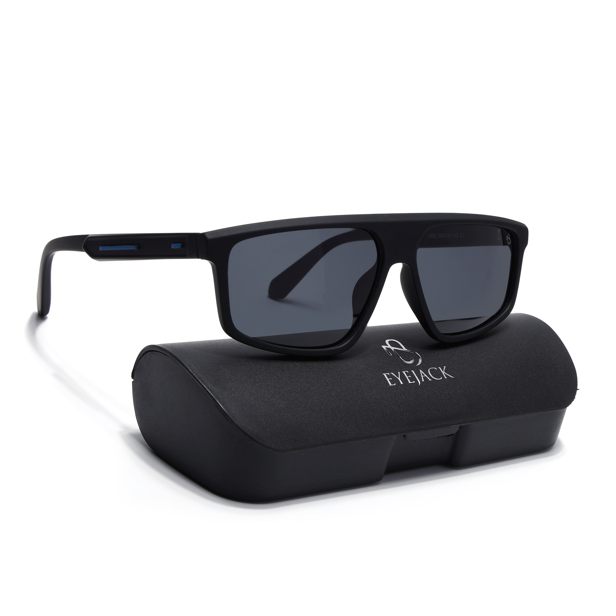 Eyejack Crossline Black Rectangle Polarized Sunglasses for Men