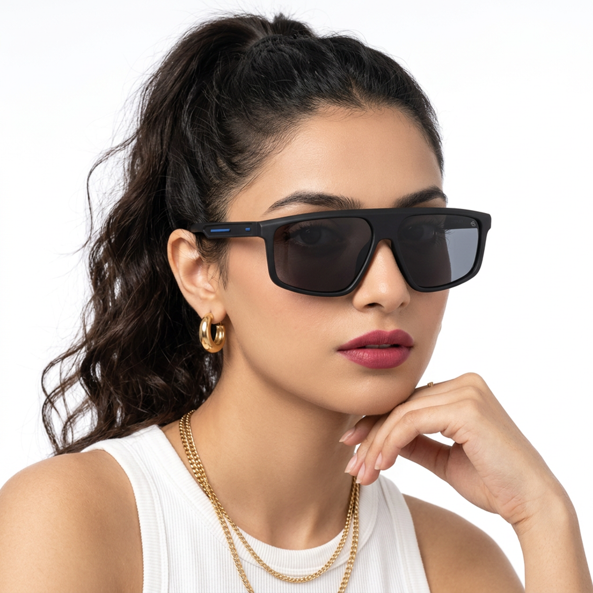 Eyejack Crossline Black Rectangle Polarized Sunglasses for Men & Women (1902PCL2058)