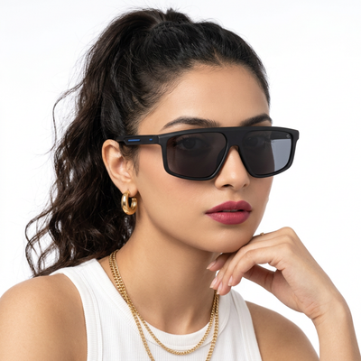 Eyejack Crossline Black Rectangle Polarized Sunglasses for Men & Women (1902PCL2058)