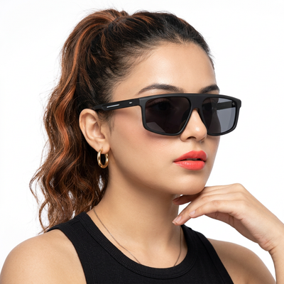 Eyejack Crossline Black Rectangle Polarized Sunglasses for Men & Women (1902PCL2059)