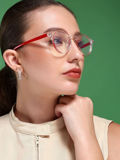 EyeJack Vortex Transparent Red Round Eyeglasses for Men & Women (SL008CL46-C8)