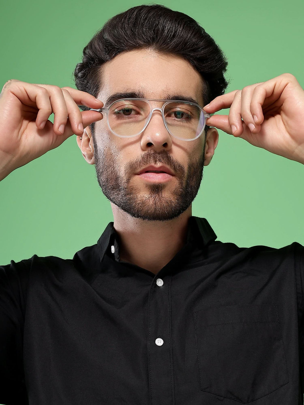 Eyejack Swift Matt Transparent & Black Aviator Eyeglasses for Men & Women (MB23005CL160-C1)
