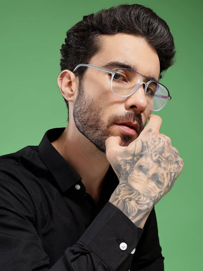 Eyejack Swift Matt Transparent & Black Aviator Eyeglasses for Men & Women (MB23005CL160-C1)