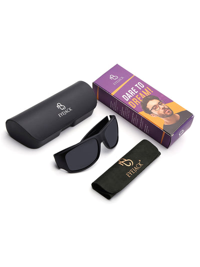 Eyejack Wrap Around Polarized Sunglasses for Men & Women (Black Lens | Matt Black Frame - 20212PCL538-C1)
