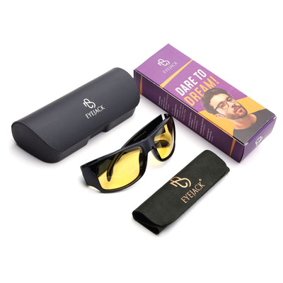 Eyejack Wrap Around Polarized Sunglasses for Men & Women (Yellow Lens | Shine Black Frame - 20212PCL540-C3)