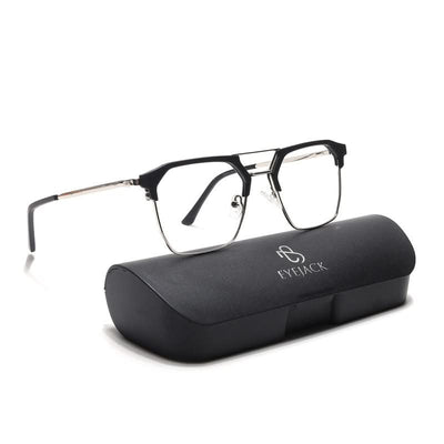 Eyejack Turbo Black & Silver Wayfarer Eyeglasses for Men & Women (202432CL920-C3)