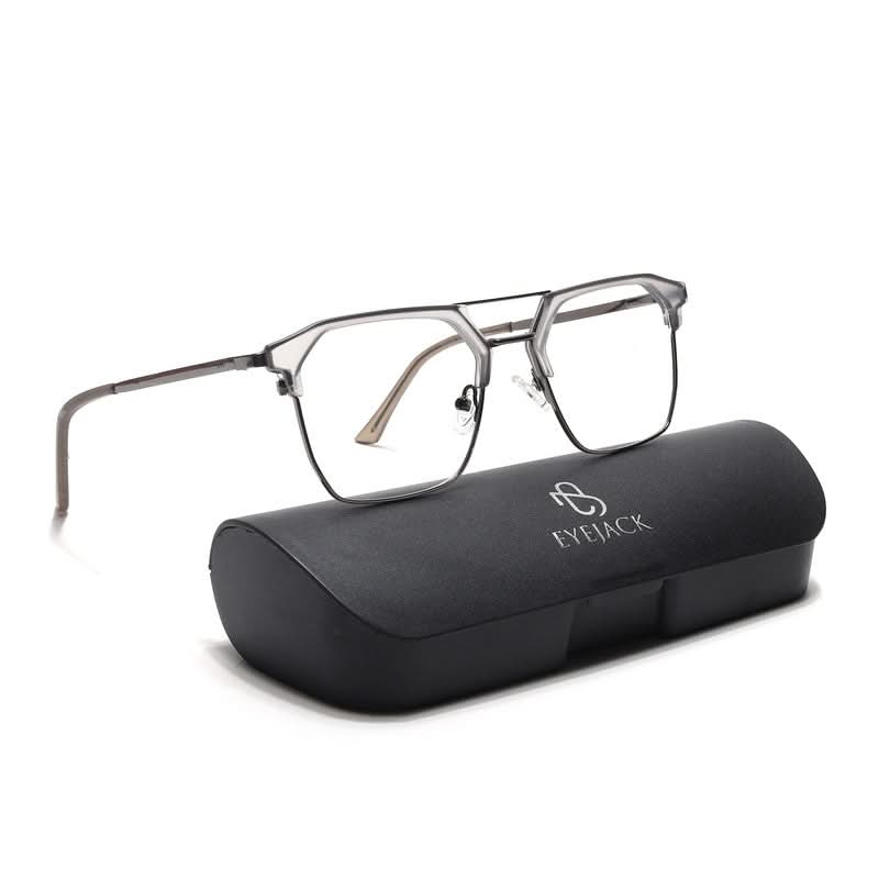Eyejack Turbo Light Grey & Black Wayfarer Eyeglasses for Men & Women (202432CL924-C7)