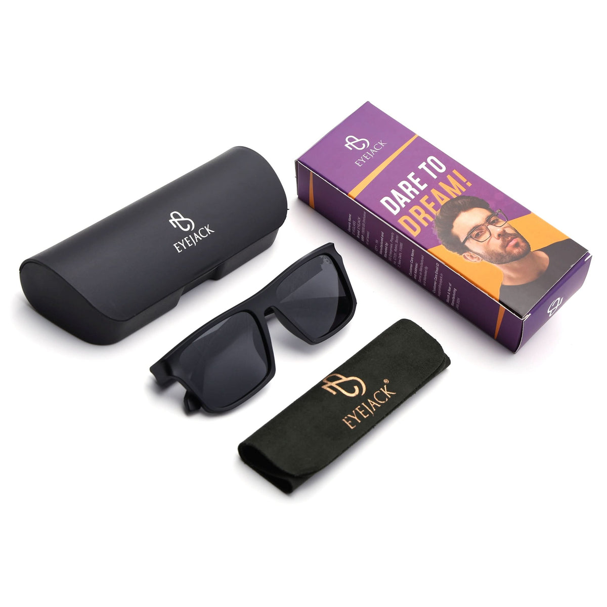 Eyejack Wayfarer Polarized Sunglasses for Men & Women (Black Lens | Matt Black Frame - 20243PCL534-C1)
