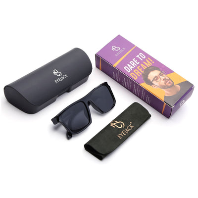 Eyejack Wayfarer Polarized Sunglasses for Men & Women (Black Lens | Shine Black Frame - 20243PCL535-C2)