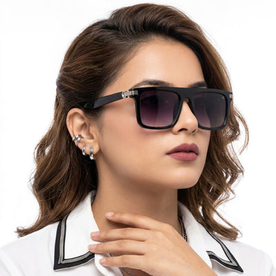Eyejack Shine Black Rectangle Sunglasses for Men & Women (2261CL2148)